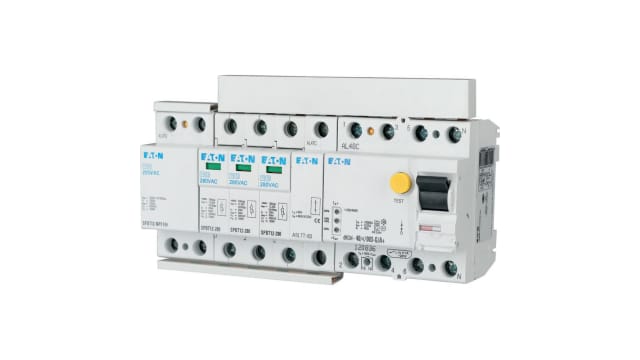 Eaton 3 Phase Surge Protector, 12.5 kA, 1.5 kV, DIN Rail | 158333 SPBT12-280-3+NPE/BB