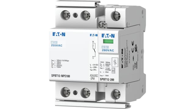 Eaton 1 Phase Surge Protector, 12.5 kA, 1.5 kV, DIN Rail | 158334 SPBT12-280-1+NPE-AX