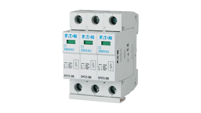 Eaton 3 Phase Surge Protector, 40 kA, 2.2 kV, DIN Rail | 167610 SPCT2-460/3