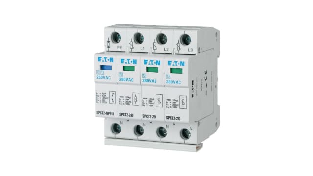 Eaton 3 Phase Surge Protector, 40 kA, 1.4 kV, DIN Rail | 167620 SPCT2-280-3+NPE