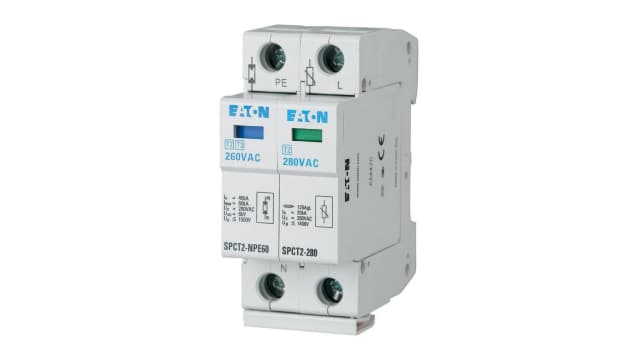 Eaton 1 Phase Surge Protector, 40 kA, 1.6 kV, DIN Rail | 167621 SPCT2-335-1+NPE