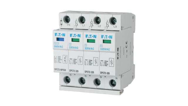 Eaton 3 Phase Surge Protector, 40 kA, 1.6 kV, DIN Rail | 167622 SPCT2-335-3+NPE