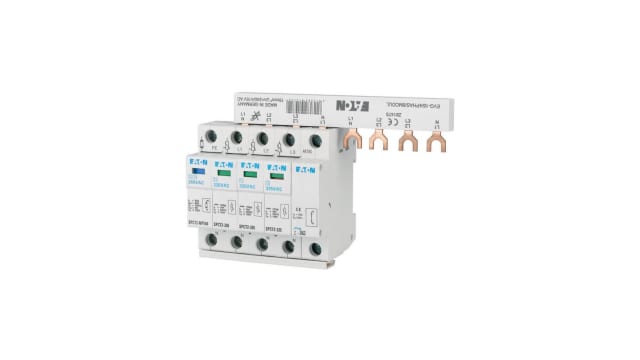 Eaton 3 Phase Surge Protector, 40 kA, 1.4 kV, DIN Rail | 167629 SPCT2-280-3+NPE/BB