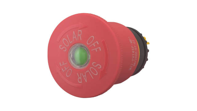 Eaton Push Emergency Stop Push Button Switch, Plastic, 1 Cutouts, Red, SOLAR OFF, IP69K, IP67 | 150672 M22-SOL-PVT45P-MPI