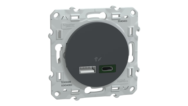 Schneider Electric Straight, Flush Female- 2 Port IP20 USB Connector | S540403