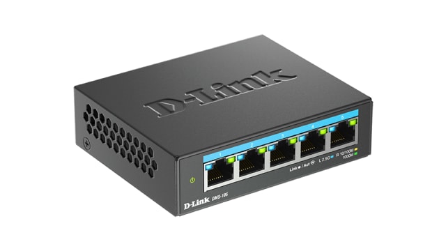 D-Link 5-Port 2.5G Multi-Gigabit Desktop Switch, Unmanaged 5 Port Gigabit Switch, UK | DMS-105/B