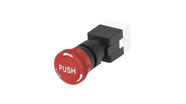 TE Connectivity PBES16 Series Push Emergency Stop Emergency Stop Push Button, Panel Mount, 16mm Cutout, DPST, IP65 | PBES16N50RE
