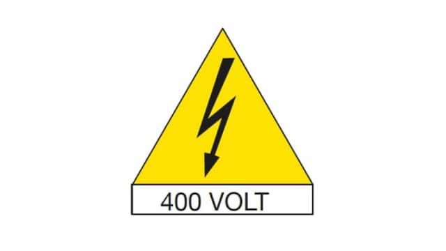 ABB Yellow Plastic Safety Label 400V Lightning Flash Text 125 mm x 50 mm | 1STQ001038A0000
