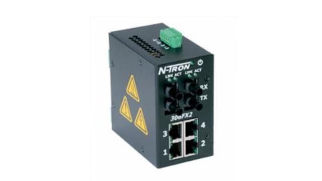 N-Tron FX2 Series DIN Rail Ethernet Switch, 4, 100Mbps Transmission, 10/30 V dc | 306FX2-ST