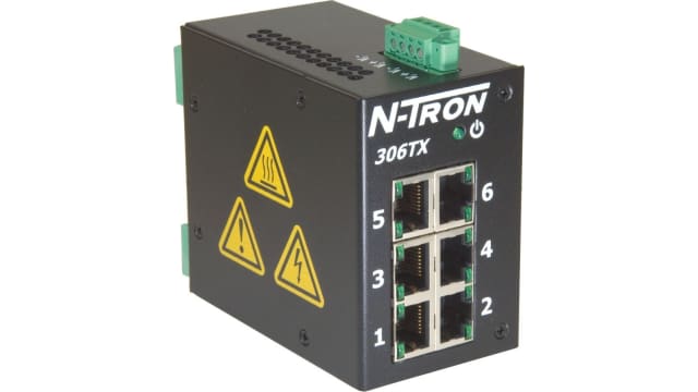 N-Tron TX Series DIN Rail Ethernet Switch, 6, 100Mbps Transmission, 10/30 V dc | 306TX