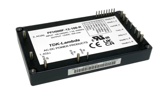 TDK-Lambda Switching Power Supply, PFH500F-12-0D0-R, 12V dc, 42A, 504W, 1 Output, 85 → 265V ac Input Voltage | PFH500F-12-0D0-R