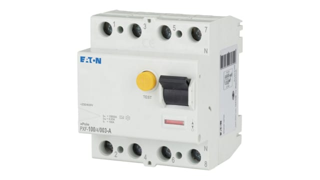 Eaton PXF RCCB, 100A, 4 Pole, 30mA, Type A, 230/400V ac | 102881 PXF-100/4/003-A