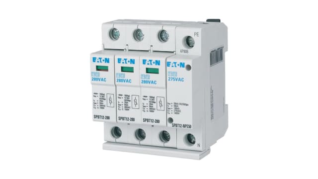 Eaton Surge Protector, 12.5 kA, 1.5 kV, DIN Rail | 184750 SPBT12-280-3+NPE50