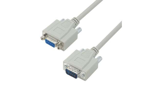 L-Com Male DB9 to Female DB9 Cable assembly, 10ft PVC | CSNULL9MF-10A