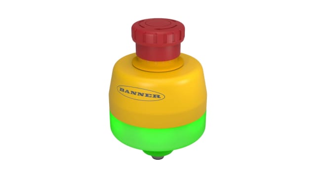 Banner SSA-EB Series Twist Release Illuminated Emergency Stop Push Button, Threaded, 30mm Cutout, DPST, IP65 | SSA-EB1PLGR-0DECQ8