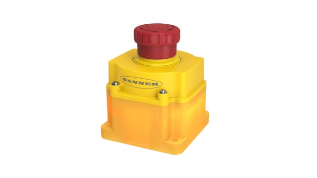 Banner SSA-EB1PLx-0DEx Series Twist Release Illuminated Emergency Stop Push Button, Flush Mount, DPST, IP65 | SSA-EB1PLYR-0DED1Q8