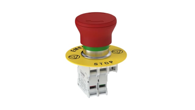 Banner SSA-EBM Series Twist Release Emergency Stop Push Button, Panel Mount, 22mm Cutout, 1NO, SPST, IP65 | SSA-EBM-11L