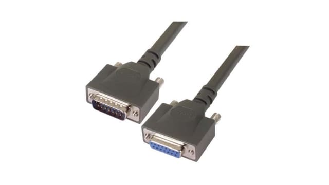 L-Com Male 15 Pin D-sub to Male 15 Pin D-sub Cable assembly, 2.5ft PVC | CPMS15MF-2.5