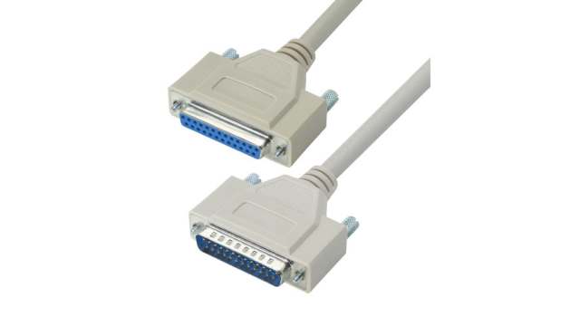 L-Com Male 25 Pin D-sub to Female 25 Pin D-sub Cable assembly, 5ft PVC | CRMN25MF-5