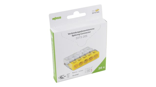 WAGO, 2273 Wire Splice Splice Connector, Clear, Insulated, Tin 16 AWG | 2273-205/995-020