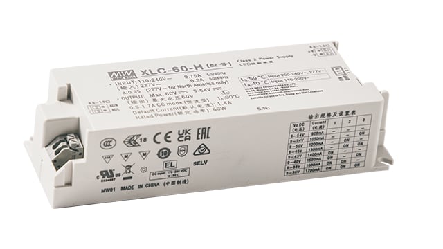 MEAN WELL, 60 V Output, 60 W Output, 0.75 A Push Button | XLC-60-H-DA2