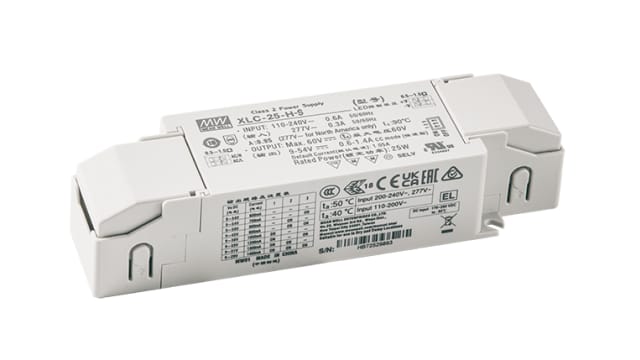 MEAN WELL, 60 V Output, 25 W Output, 0.3 to 1.05 A 0 to 10 V dc, 10V PWM Signal or Resistance, PWM, Resistance | XLC-25-H-BS