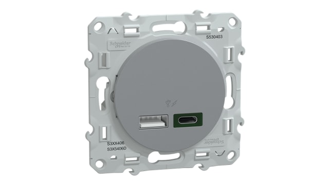 Schneider Electric Straight, Flush Female- 2 Port IP20 USB Connector | S530403
