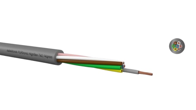 Kabeltronik PURtronic D Series Multicore Industrial Cable, 7 Cores, 0.14 mm², 26 AWG, 100m, Shielded Shield, Multicore | 212071400