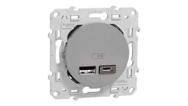 Schneider Electric Straight, Flush Female- 2 Port IP20 USB Connector | S530401