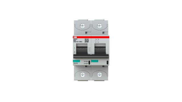 ABB High Performance S800S Miniature Circuit Breaker, 2-Pole, 80 A, Type B, 690 V AC, 250 V DC, 50 kA Breaking Capacity | 2CCG001217R0001