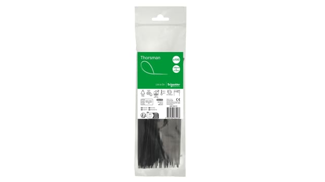 Schneider Electric Cable Tie, Cable Tie, 200 mm x 2.5 mm, Black Polyamide 66 | IMT46410