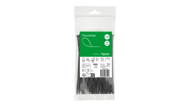 Schneider Electric Cable Tie, Cable Tie, 150 mm x 3.6 mm, Black Polyamide 66 | IMT46406