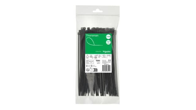 Schneider Electric Cable Tie, Cable Tie, 200 mm x 4.8 mm, Black Polyamide 66 | IMT46412