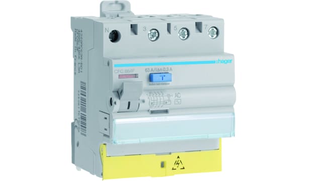 Hager CFC RCD Switch, 63A, 4 Pole, 300mA, Type AC, 230 → 400V | CFC864F