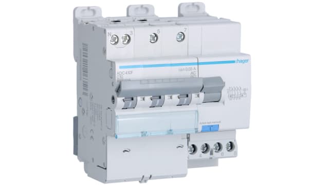 Hager RCBO, 10A Current Rating, 3P+N Poles, 30mA Trip Sensitivity, Type AC | ADC410F