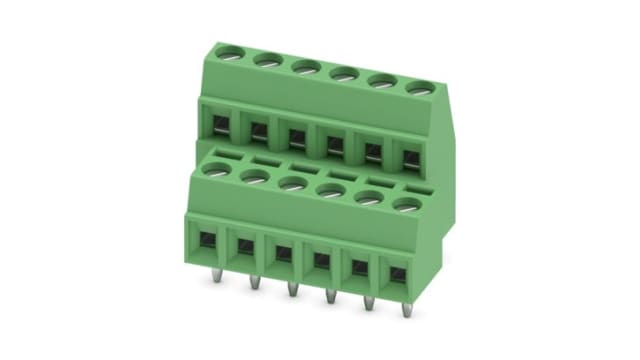 Phoenix Contact PCB Terminal Block, 6-Contact, 3.81mm Pitch, Wave Soldering, 2-Row, Plug In, Screw Termination | 1708068