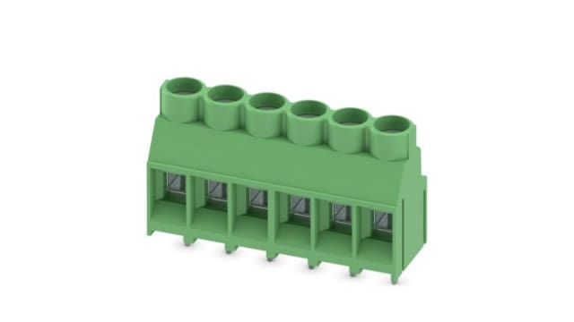 Phoenix Contact PCB Terminal Block, 6-Contact, 6.35mm Pitch, Wave Soldering, 1-Row, Plug In, Screw Termination | 1713969