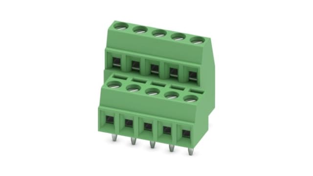 Phoenix Contact PCB Terminal Block, 5-Contact, 3.81mm Pitch, Wave Soldering, 2-Row, Plug In, Screw Termination | 1708055