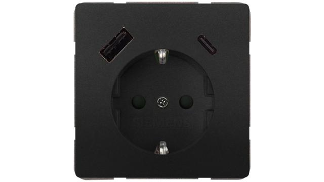 Siemens 5UB1870 Anthracite 1 Gang Plug Socket, 16 A Indoor, USB, Schuko | 5UB1870-1AC01