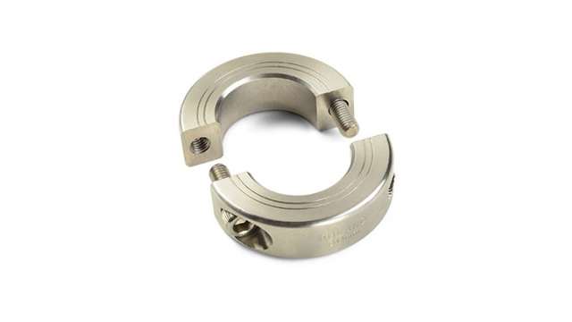 Ruland Shaft Collar, Two Piece, Clamp, OD 93 mm OD, W 19 mm, 303 Stainless Steel | MSPB-65-SS