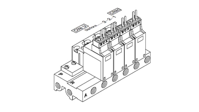 SMC VQ100 series 4 station Pneumatic Control Valve Manifold for use with Valve, VV3Q12-04-Q | VV3Q12-04-Q