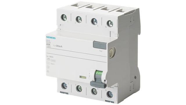 Siemens 5SV RCCB, 63A, 4 Pole, 500mA, Type A, 400V | 5SV3746-6GV01