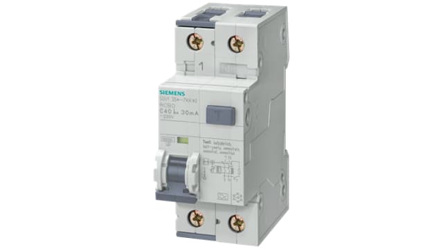 Siemens Residual Current Circuit Breaker with Overload Protection, 6 A Current Rating, 2-Pole, 30 mA Trip Sensitivity, | 5SU1354-6GV06