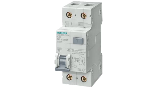 Siemens Residual Current Circuit Breaker with Overload Protection, 6 A Current Rating, 2-Pole, 30 mA Trip Sensitivity, | 5SU1356-6GV06