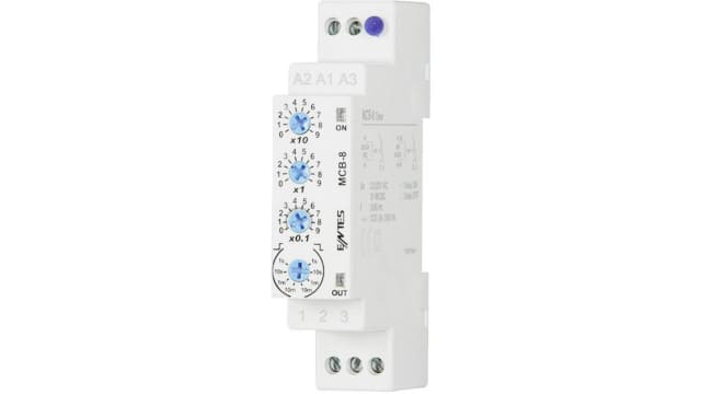 ENTES MCB Series DIN Rail Mount Timer Relay, 12 → 240V ac, 1-Contact, 0.1 sec → 999 hrs, SPDT | MCB-8