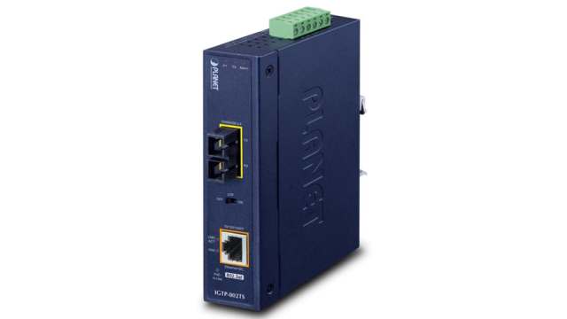 Planet RJ45 Industrial Media Converter, Single Mode, 2000Mbps, Full Duplex 100 m | IGTP-802TS