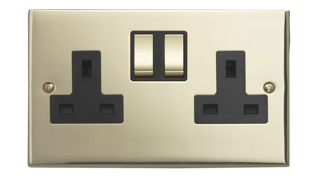 Contactum Edwardian Gold 2 Gang Plug Socket, 13 A Indoor, Type G - British | 3356EBBM
