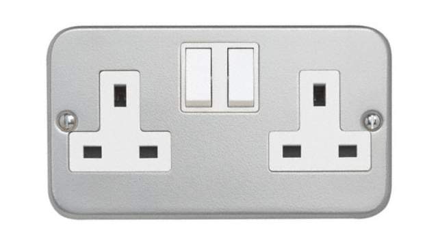 Contactum Metal Clad Grey 2 Gang Plug Socket, 13 A Indoor, Type G - British | CLA3356