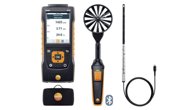 Testo 440 Air Flow ComboKit 1 with Bluetooth Hotwire, Vane, Tc, NTC Anemometer, Measures Volume Flow, Temperature, Air | 0563 4406