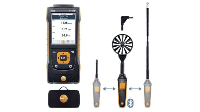 Testo 440 dP Air Flow ComboKit 2 with Bluetooth Tc, Vane, NTC Anemometer, Measures Differential Pressure, Humidity, | 0563 4410